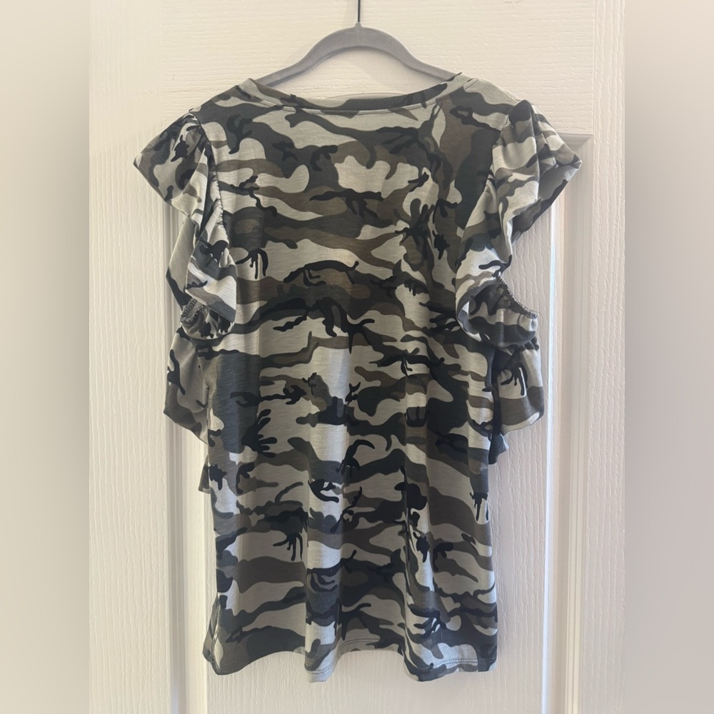 Camouflage Ruffle Sleeve Women's Top